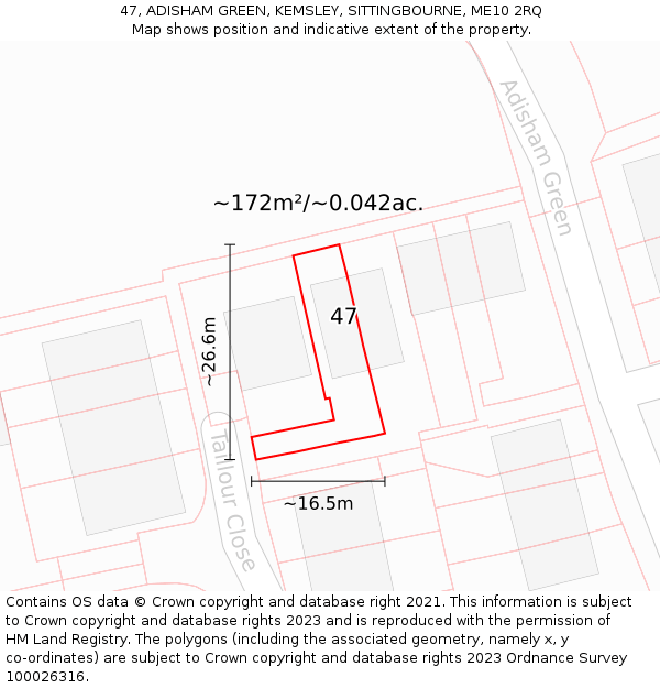 47, ADISHAM GREEN, KEMSLEY, SITTINGBOURNE, ME10 2RQ: Plot and title map