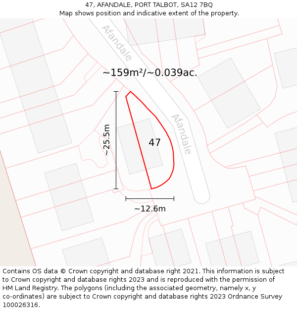 47, AFANDALE, PORT TALBOT, SA12 7BQ: Plot and title map