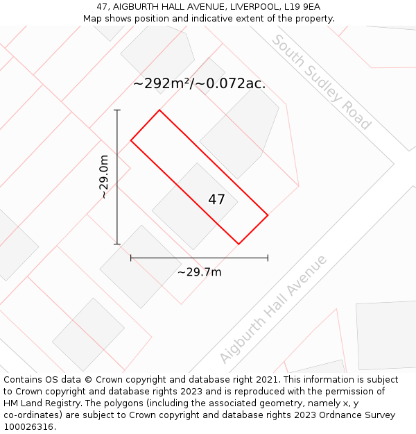 47, AIGBURTH HALL AVENUE, LIVERPOOL, L19 9EA: Plot and title map
