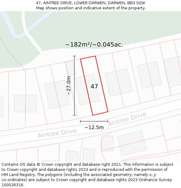 47, AINTREE DRIVE, LOWER DARWEN, DARWEN, BB3 0QW: Plot and title map