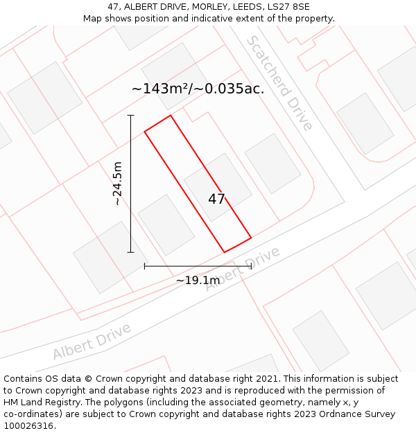 47, ALBERT DRIVE, MORLEY, LEEDS, LS27 8SE: Plot and title map