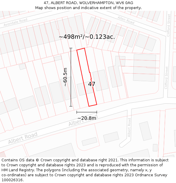 47, ALBERT ROAD, WOLVERHAMPTON, WV6 0AG: Plot and title map