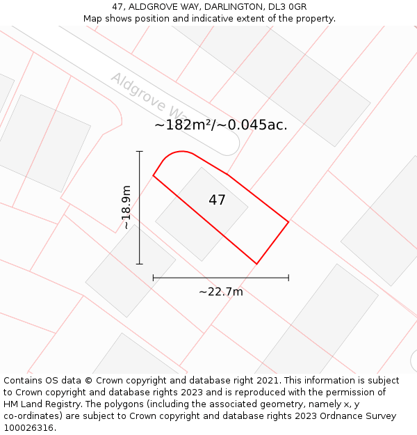 47, ALDGROVE WAY, DARLINGTON, DL3 0GR: Plot and title map