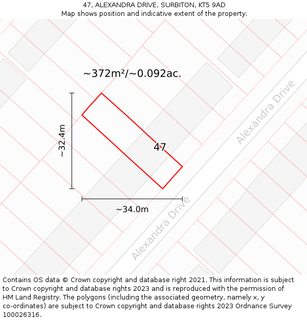 47, ALEXANDRA DRIVE, SURBITON, KT5 9AD: Plot and title map