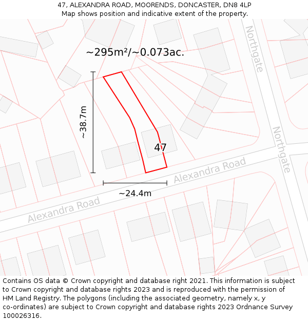47, ALEXANDRA ROAD, MOORENDS, DONCASTER, DN8 4LP: Plot and title map