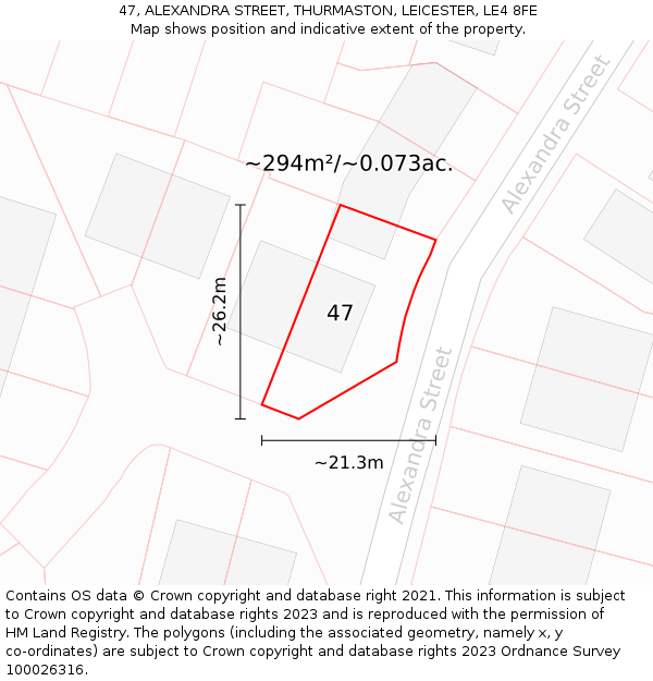 47, ALEXANDRA STREET, THURMASTON, LEICESTER, LE4 8FE: Plot and title map