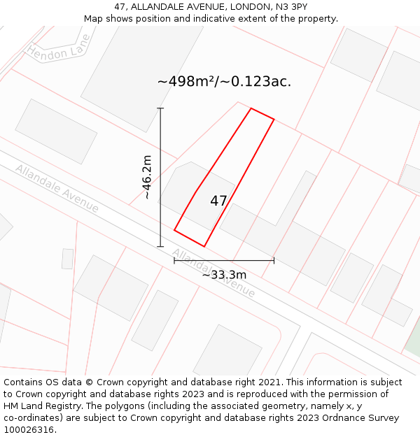47, ALLANDALE AVENUE, LONDON, N3 3PY: Plot and title map