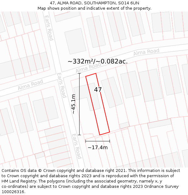 47, ALMA ROAD, SOUTHAMPTON, SO14 6UN: Plot and title map