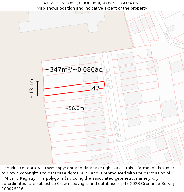 47, ALPHA ROAD, CHOBHAM, WOKING, GU24 8NE: Plot and title map