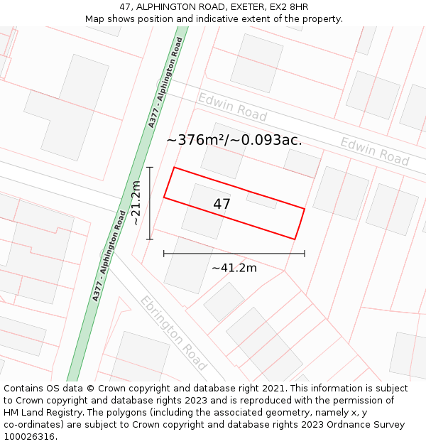 47, ALPHINGTON ROAD, EXETER, EX2 8HR: Plot and title map