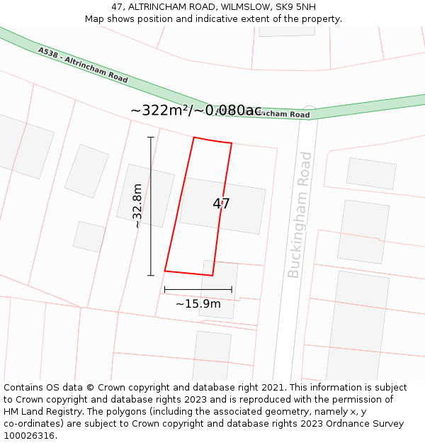 47, ALTRINCHAM ROAD, WILMSLOW, SK9 5NH: Plot and title map