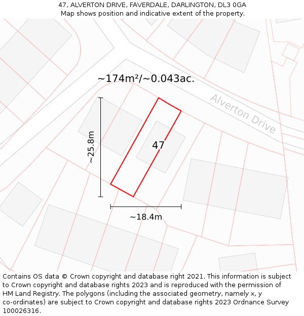 47, ALVERTON DRIVE, FAVERDALE, DARLINGTON, DL3 0GA: Plot and title map