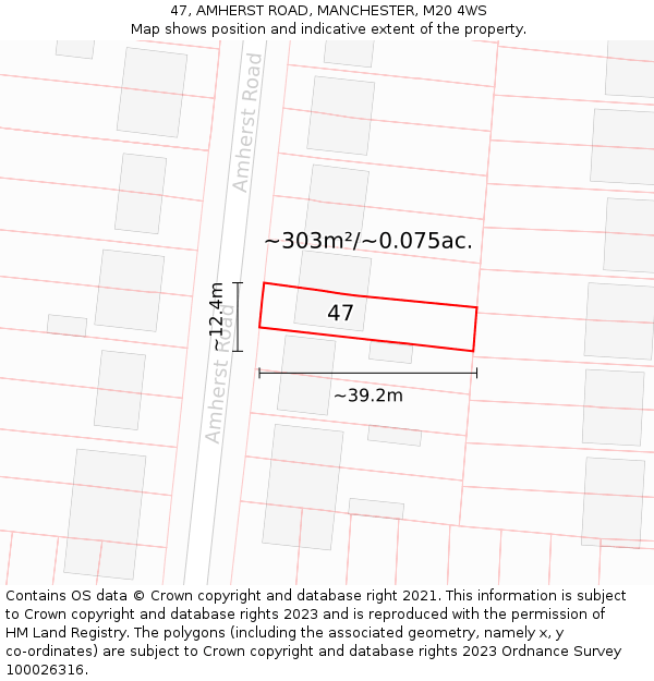 47, AMHERST ROAD, MANCHESTER, M20 4WS: Plot and title map