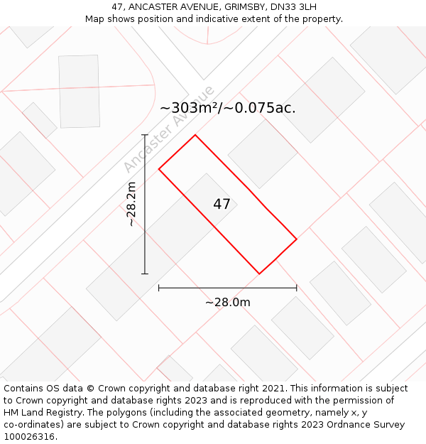 47, ANCASTER AVENUE, GRIMSBY, DN33 3LH: Plot and title map