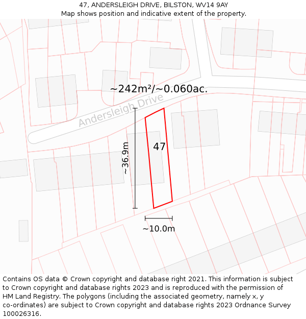 47, ANDERSLEIGH DRIVE, BILSTON, WV14 9AY: Plot and title map