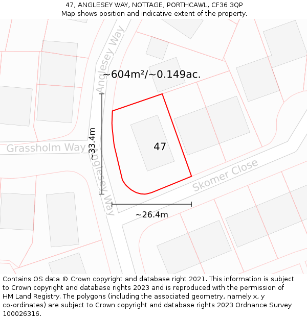 47, ANGLESEY WAY, NOTTAGE, PORTHCAWL, CF36 3QP: Plot and title map