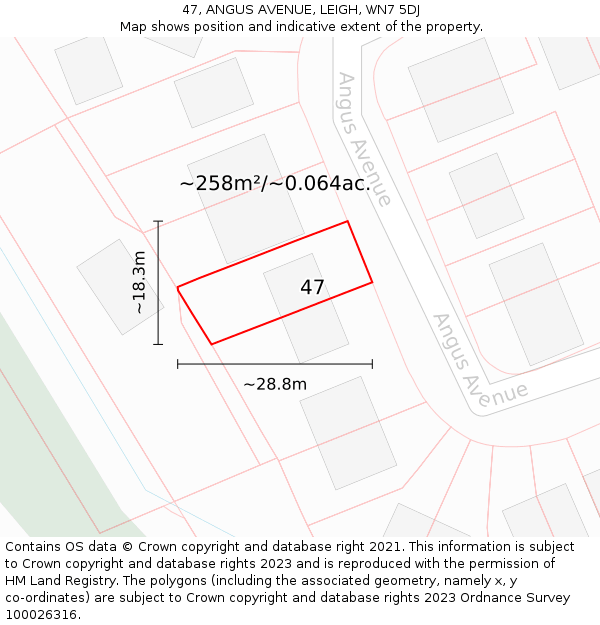 47, ANGUS AVENUE, LEIGH, WN7 5DJ: Plot and title map