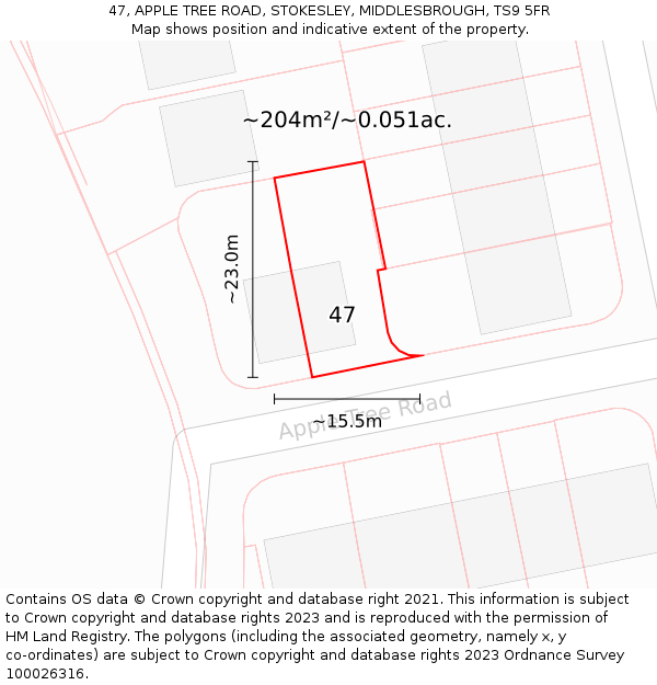 47, APPLE TREE ROAD, STOKESLEY, MIDDLESBROUGH, TS9 5FR: Plot and title map