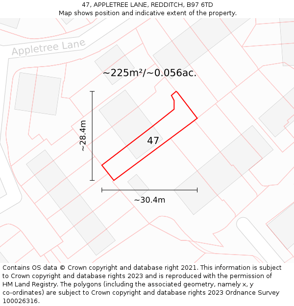 47, APPLETREE LANE, REDDITCH, B97 6TD: Plot and title map