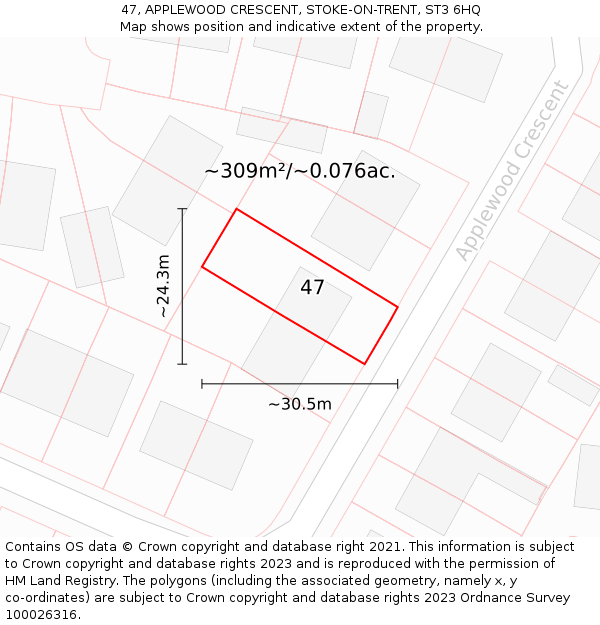 47, APPLEWOOD CRESCENT, STOKE-ON-TRENT, ST3 6HQ: Plot and title map