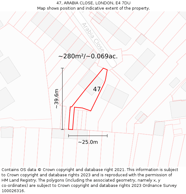 47, ARABIA CLOSE, LONDON, E4 7DU: Plot and title map