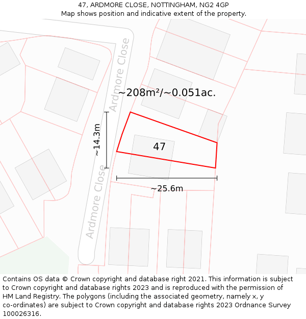 47, ARDMORE CLOSE, NOTTINGHAM, NG2 4GP: Plot and title map