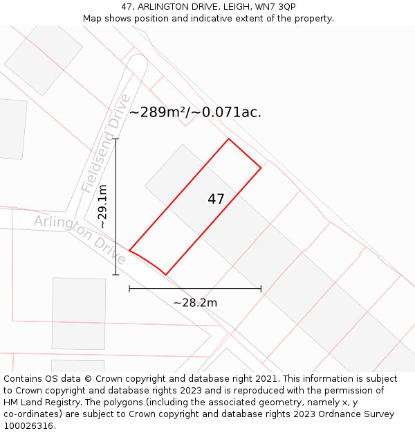 47, ARLINGTON DRIVE, LEIGH, WN7 3QP: Plot and title map