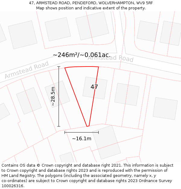 47, ARMSTEAD ROAD, PENDEFORD, WOLVERHAMPTON, WV9 5RF: Plot and title map