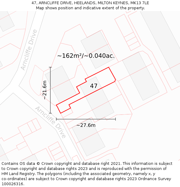 47, ARNCLIFFE DRIVE, HEELANDS, MILTON KEYNES, MK13 7LE: Plot and title map
