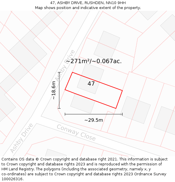 47, ASHBY DRIVE, RUSHDEN, NN10 9HH: Plot and title map