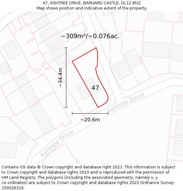 47, ASHTREE DRIVE, BARNARD CASTLE, DL12 8NZ: Plot and title map