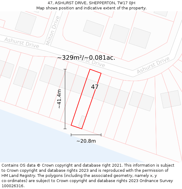47, ASHURST DRIVE, SHEPPERTON, TW17 0JH: Plot and title map