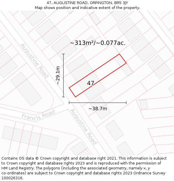 47, AUGUSTINE ROAD, ORPINGTON, BR5 3JY: Plot and title map