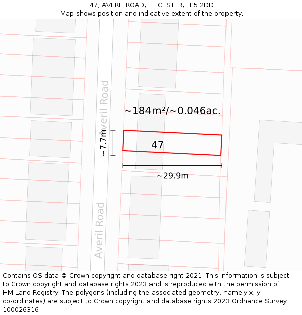 47, AVERIL ROAD, LEICESTER, LE5 2DD: Plot and title map