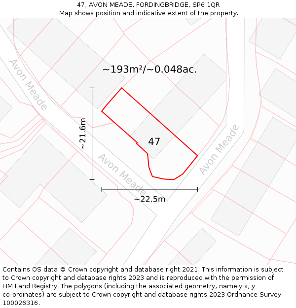 47, AVON MEADE, FORDINGBRIDGE, SP6 1QR: Plot and title map