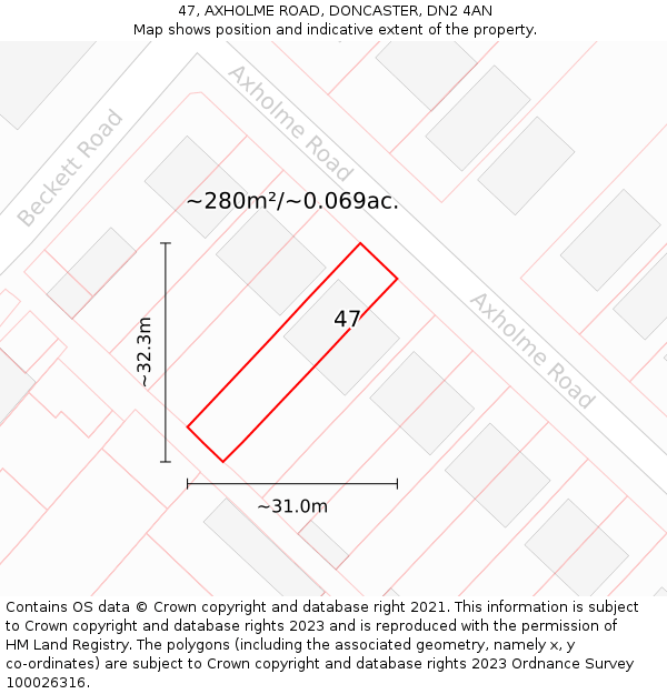 47, AXHOLME ROAD, DONCASTER, DN2 4AN: Plot and title map