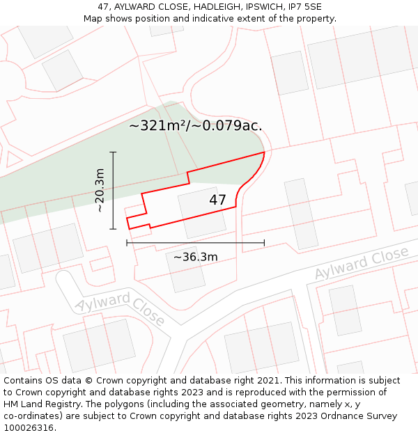 47, AYLWARD CLOSE, HADLEIGH, IPSWICH, IP7 5SE: Plot and title map