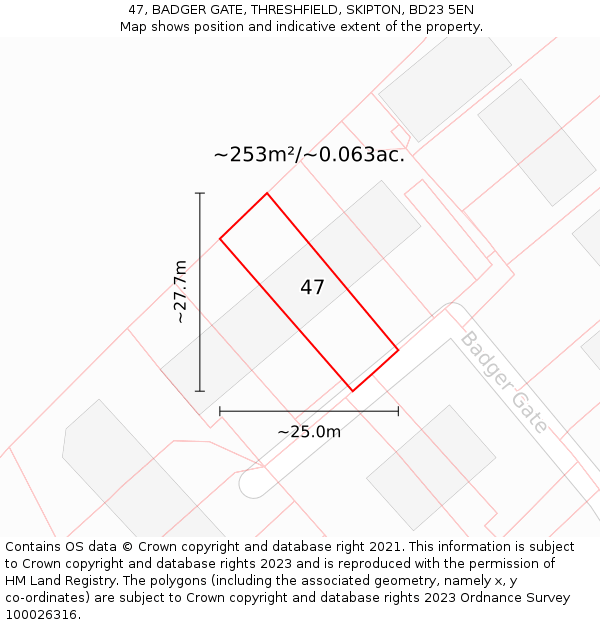 47, BADGER GATE, THRESHFIELD, SKIPTON, BD23 5EN: Plot and title map