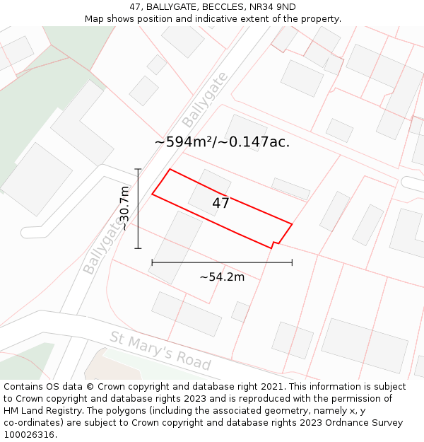 47, BALLYGATE, BECCLES, NR34 9ND: Plot and title map