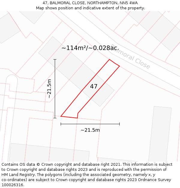 47, BALMORAL CLOSE, NORTHAMPTON, NN5 4WA: Plot and title map