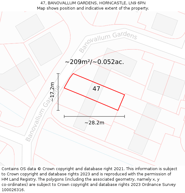 47, BANOVALLUM GARDENS, HORNCASTLE, LN9 6PN: Plot and title map