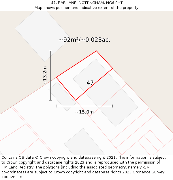47, BAR LANE, NOTTINGHAM, NG6 0HT: Plot and title map