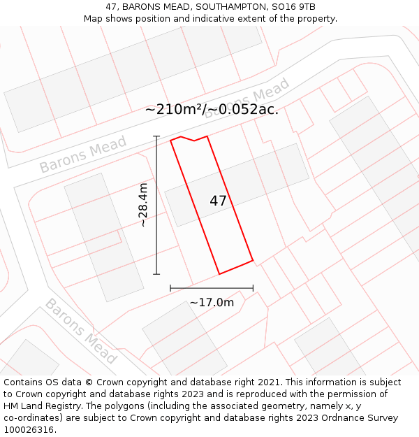47, BARONS MEAD, SOUTHAMPTON, SO16 9TB: Plot and title map