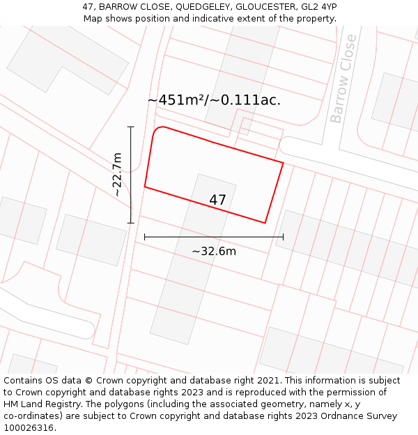 47, BARROW CLOSE, QUEDGELEY, GLOUCESTER, GL2 4YP: Plot and title map