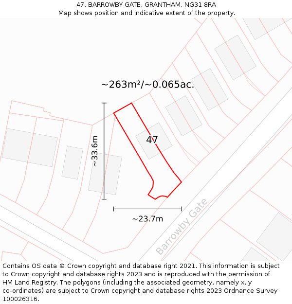 47, BARROWBY GATE, GRANTHAM, NG31 8RA: Plot and title map