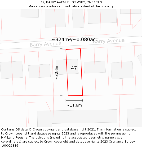 47, BARRY AVENUE, GRIMSBY, DN34 5LS: Plot and title map