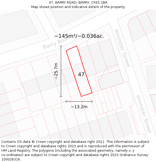 47, BARRY ROAD, BARRY, CF63 1BA: Plot and title map