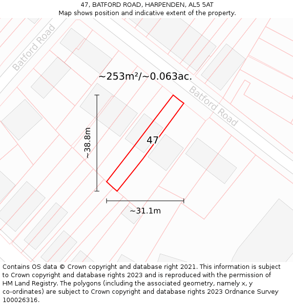 47, BATFORD ROAD, HARPENDEN, AL5 5AT: Plot and title map