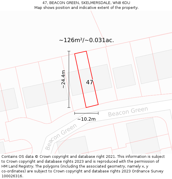 47, BEACON GREEN, SKELMERSDALE, WN8 6DU: Plot and title map