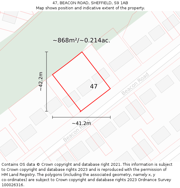 47, BEACON ROAD, SHEFFIELD, S9 1AB: Plot and title map